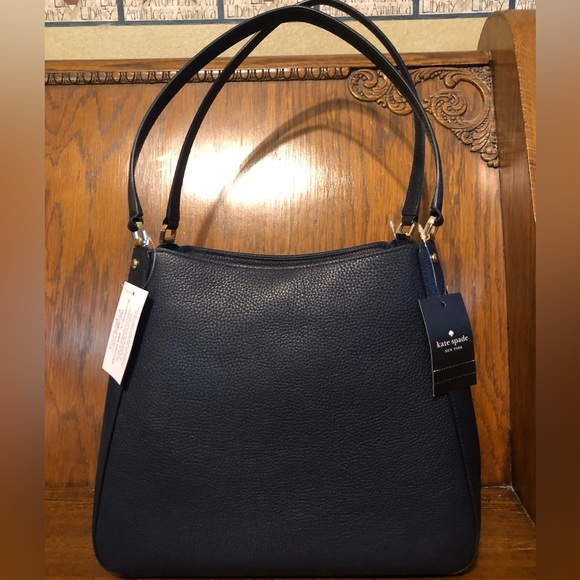 NWT-Kate Spade-Leila-Med 3 Compartment Shoulder-Patchwork Suede-Blazer Blue-$479 - Picture 4 of 15